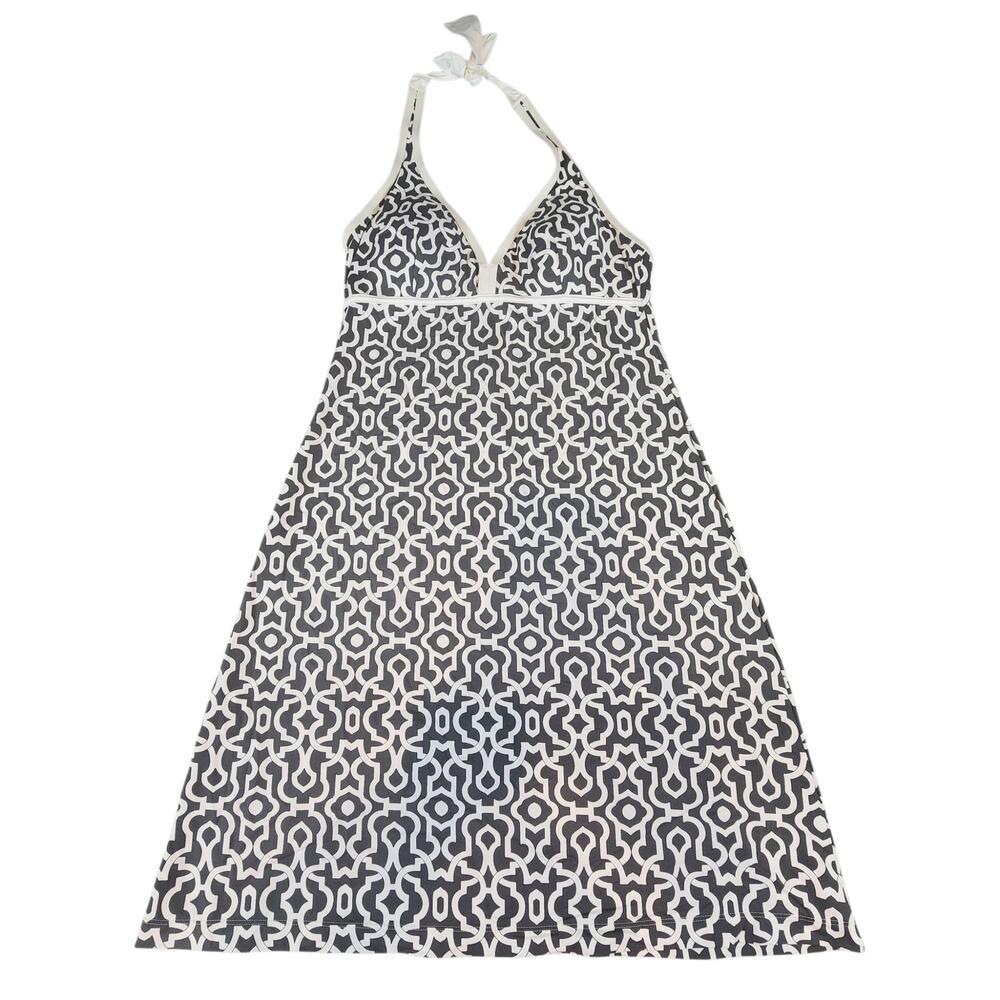 Tommy Bahama halter dress sz Med. geometric midi  v-neckline Y2K babydoll